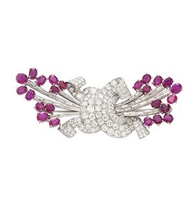 ART DECO, Broche de diamantes y zafiros rosas