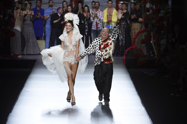 Designer Francis Montesinos wears at collection runway a creation fromFrancis Montesinos during Pasarela Cibeles – Mercedes-Benz Fashion Week Madrid 2015, in Madrid, on Friday 18th September, 2015.