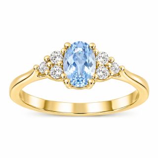 Anillo de aguamarina y diamantes Madrás oro amarillo