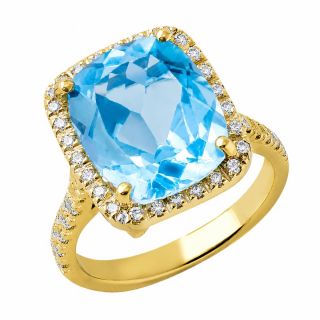 Anillo de topacio azul y diamantes Brisa oro amarillo