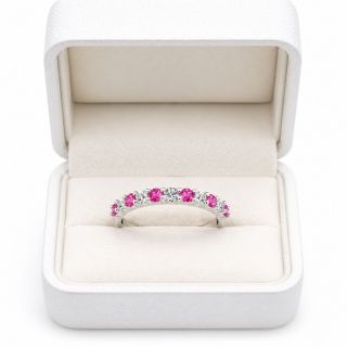 Anillo de zafiro rosa y diamantes Bali estuche
