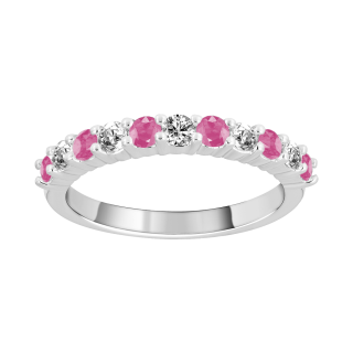 Anel de safira rosa e diamantes ouro branco