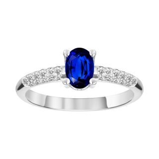 anillo de safiro y diamantes en oro blanco