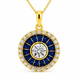 Colgante de diamantes y zafiro Ojo de Perdiz oro amarillo