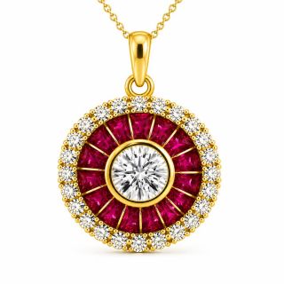 Colgante de rubí y diamantes Ojos de Perdiz oro amarillo