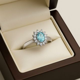Anillo de aguamarina y diamantes Ibague estuche