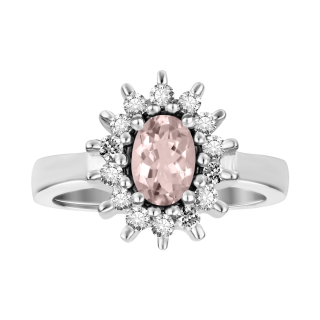 Anillo de morganita y diamantes en oro blanco