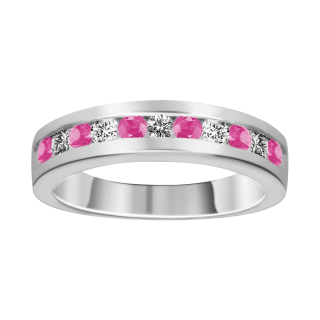 Anillo de zafiro rosa y diamantes oro blanco