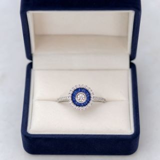 Anillo de zafiro y diamantes OJO de perdiz estuche