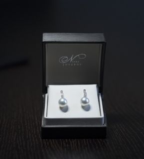 Pendientes de perlas y diamantes estuche
