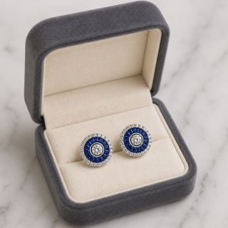 Pendientes de zafiros y diamantes Ojo de Perdiz estuche