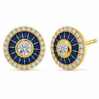 Pendientes de zafiro y diamantes Ojo de Perdiz oro amarillo