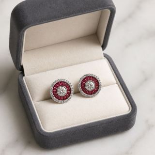 Pendientes de rubí y diamantes Ojo de perdiz estuche