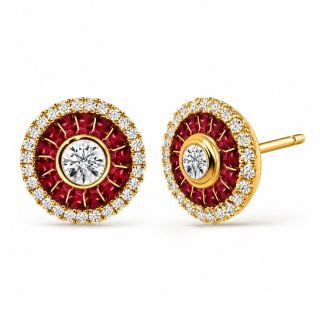 Pendientes de rubí y diamantes Ojo de perdiz oro amarillo