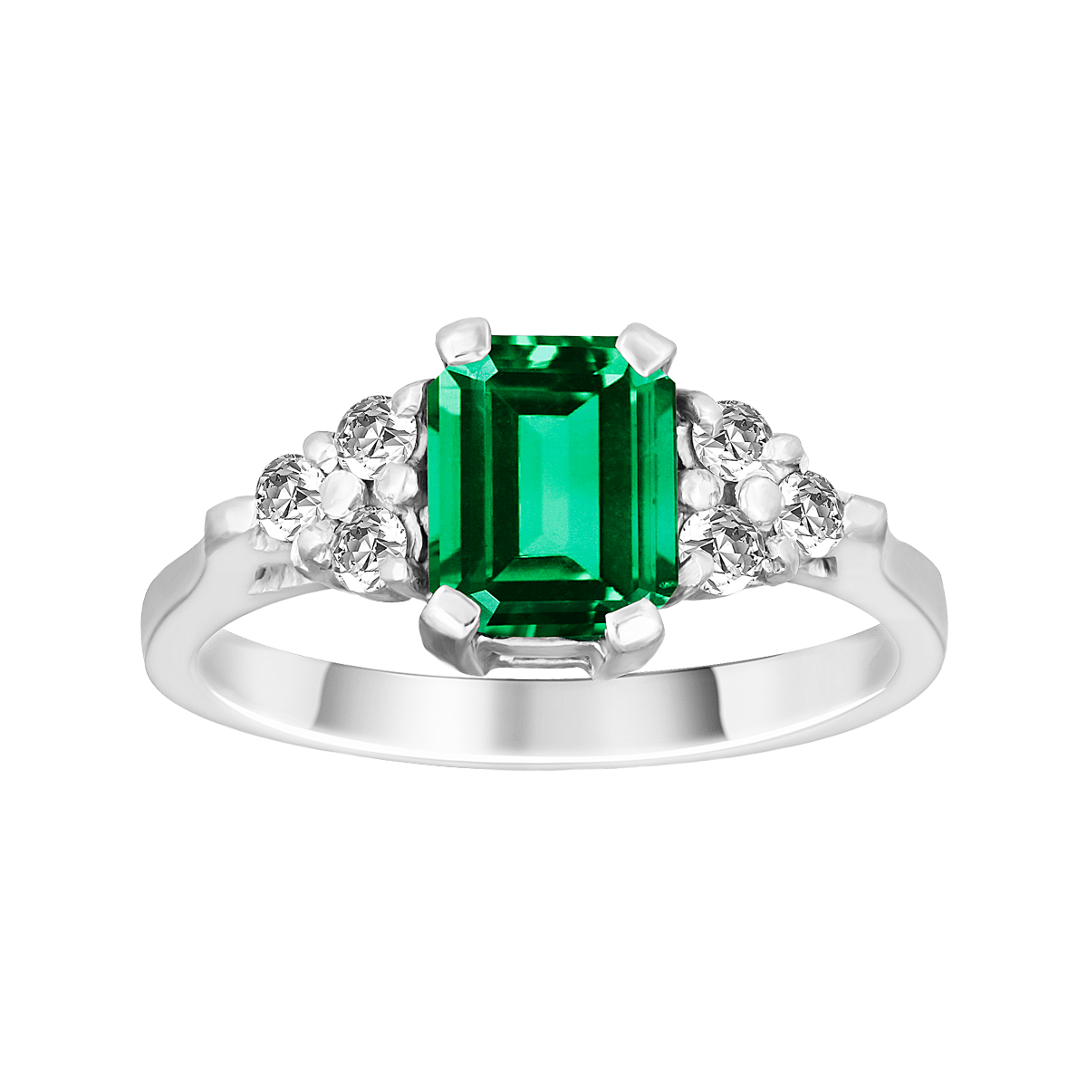 Anel de esmeralda e diamantes ouro branco