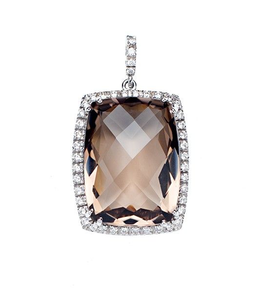 Colgante de cuarzo fumée y diamantes oro blanco