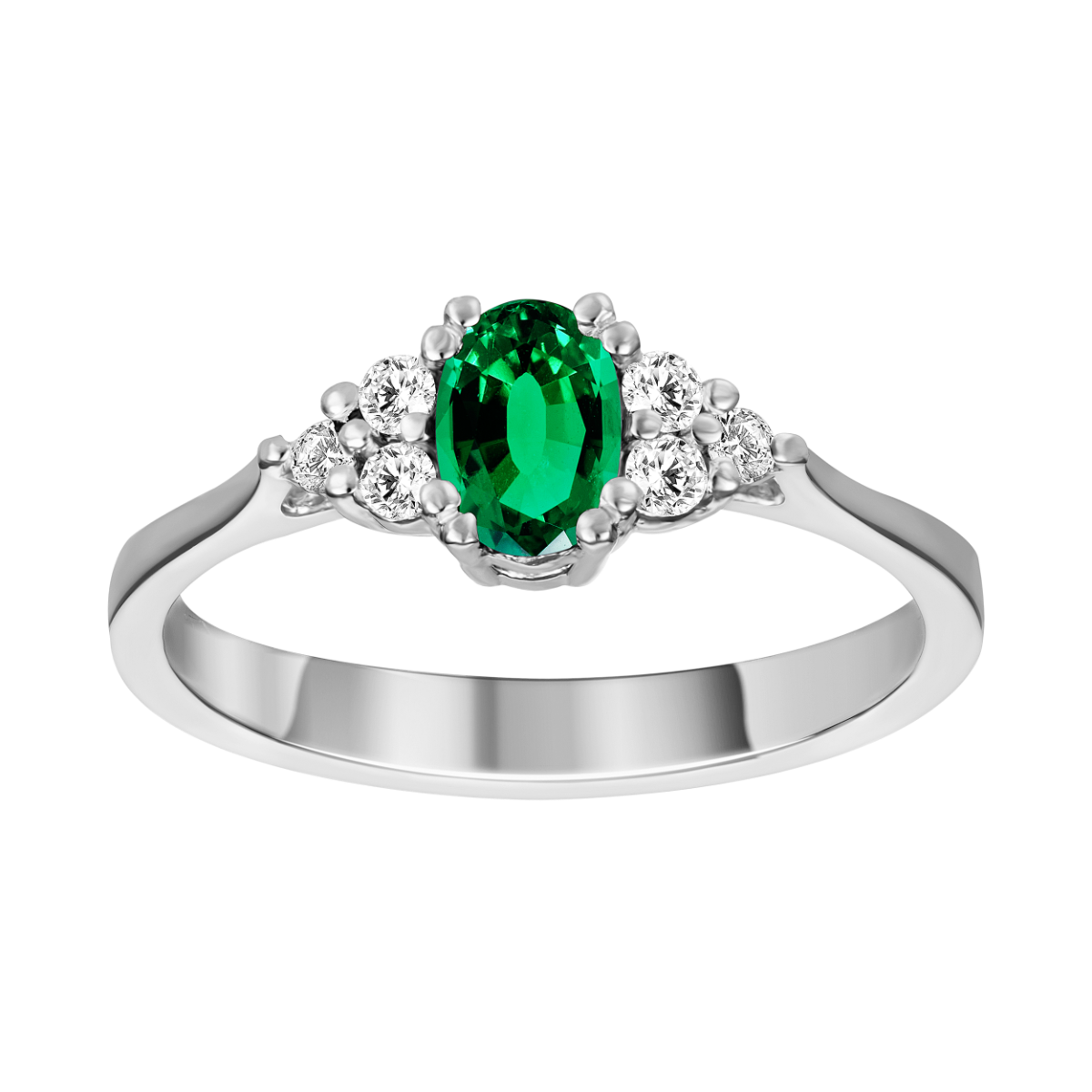 Anillo de esmeralda y diamantes oro blanco