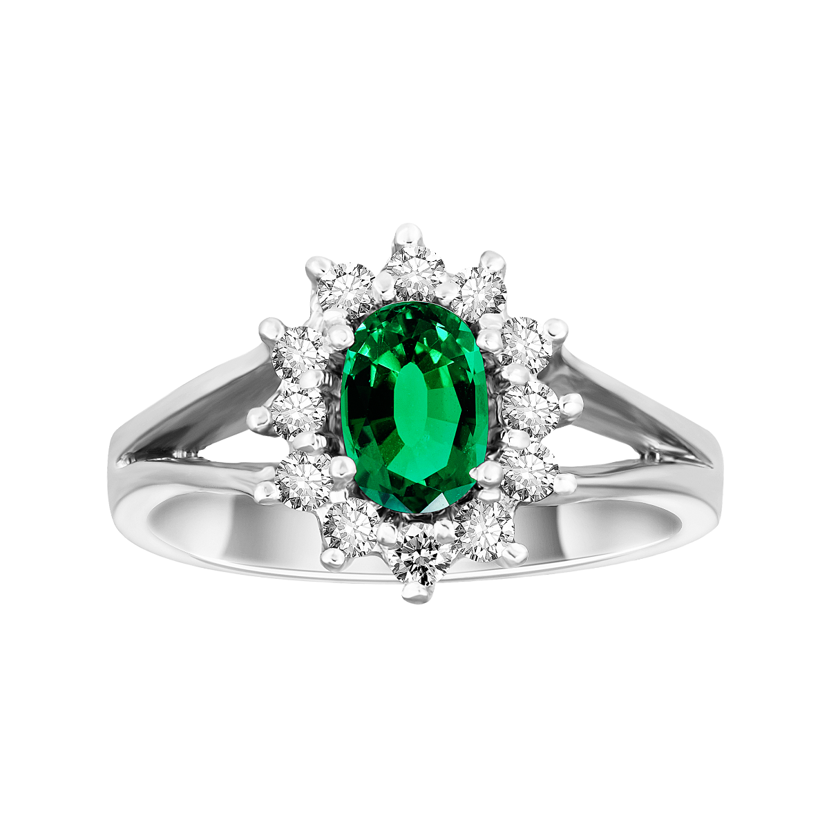 Anel de esmeralda e diamantes oro blanco