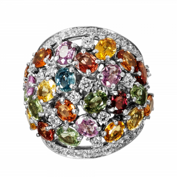 Anillo de diamantes y gemas de color SATURNO