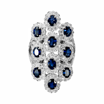 Anel de diamantes e Safira EMPERATRIZ