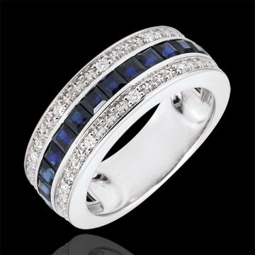 Anillo de Zafiros y diamantes ETOILE-oro blanco
