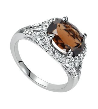 Anillo de cuarzo fumée y diamantes ZAMBIA