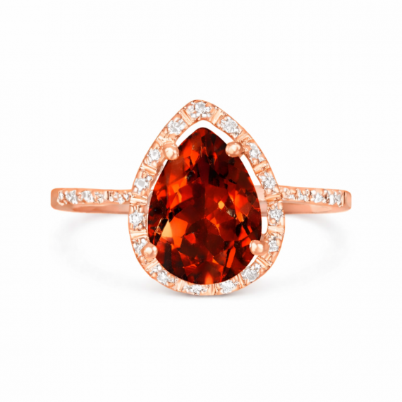 Anillo de rubelita y diamantes Bolivia oro rosa