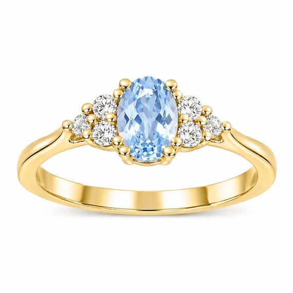 Anillo de aguamarina y diamantes Madrás oro amarillo