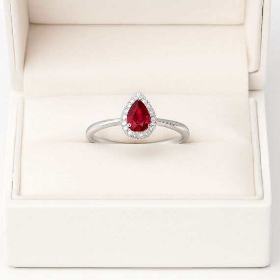 Anillo de rubi y diamantes Sarajevo estuche