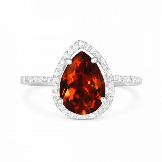 Anillo de rubelita y diamantes Bolivia oro blanco