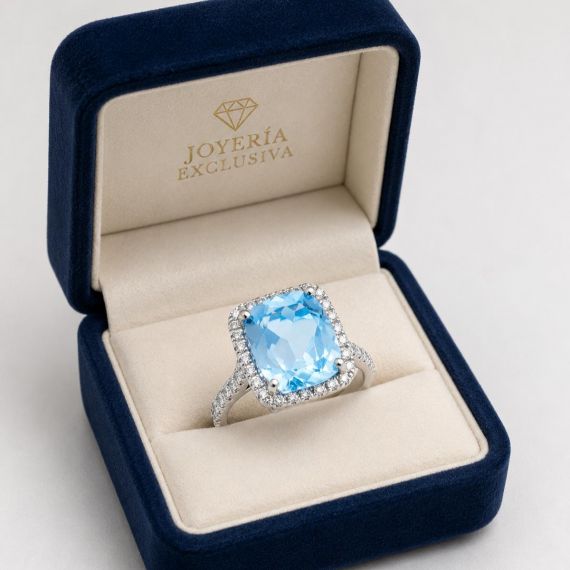 Anillo de topacio azul y diamantes Brisa estuche