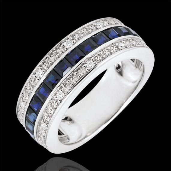 Anillo de Zafiros y diamantes ETOILE-oro blanco