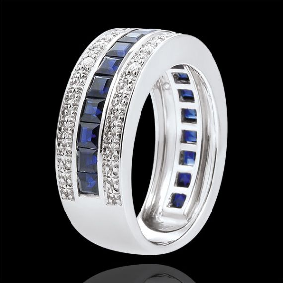 Anillo de Zafiros y diamantes ETOILE-oro blanco