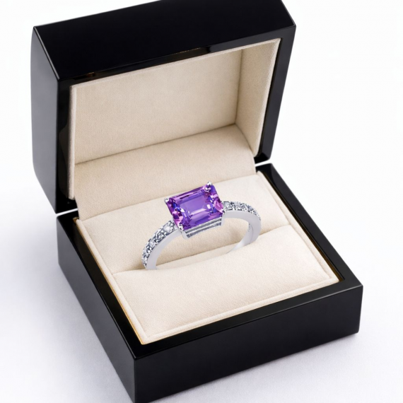 Anillo de amatista y diamantes Oporto estuche