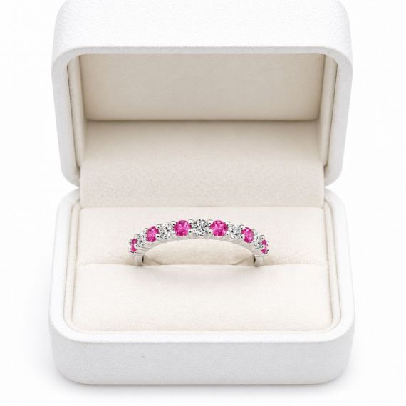 Anillo de zafiro rosa y diamantes Bali estuche