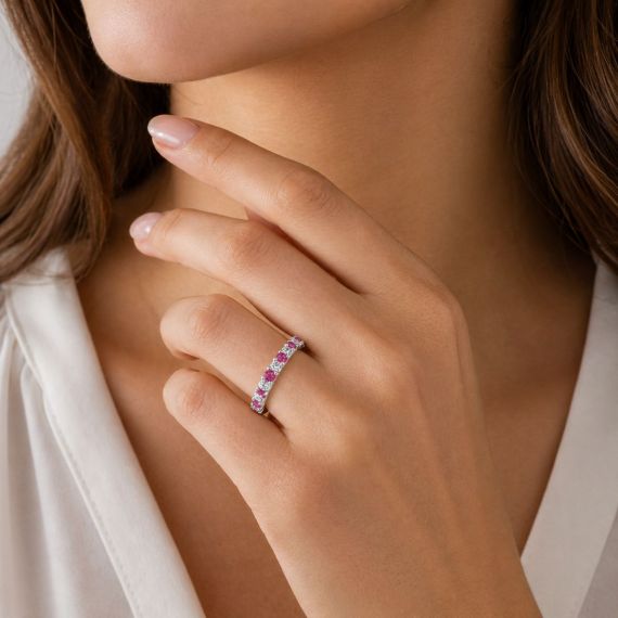 Anillo de zafiro rosa y diamantes Bali modelo