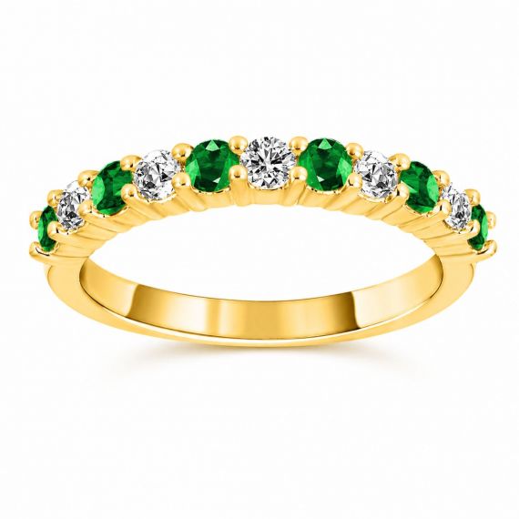 Anillo de esmeraldas y diamantes Bali oro amarillo