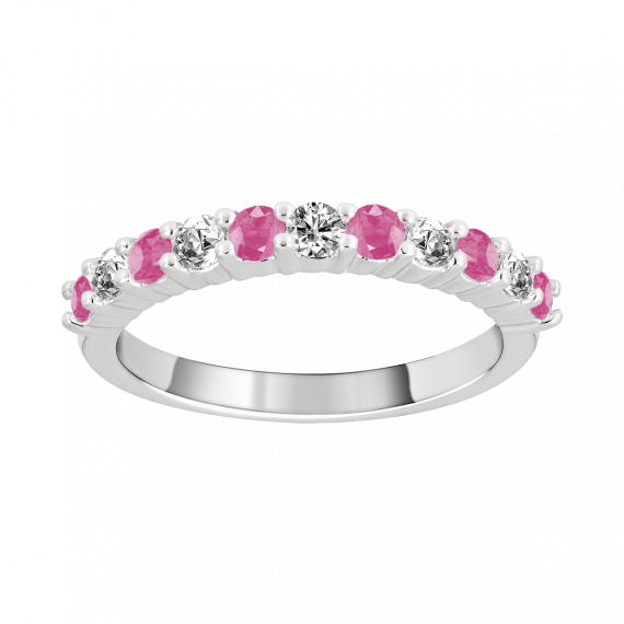 Anel de safira rosa e diamantes ouro branco