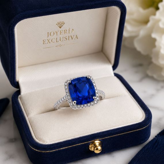 Anillo de topacio London Blu y diamantes Brisa estuche