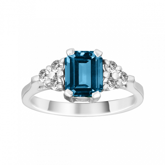 Anillo de topacio y diamantes  oro blanco