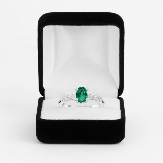 Anillo de esmeralda y diamantes Ceylán estuche