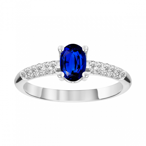 anillo de safiro y diamantes en oro blanco