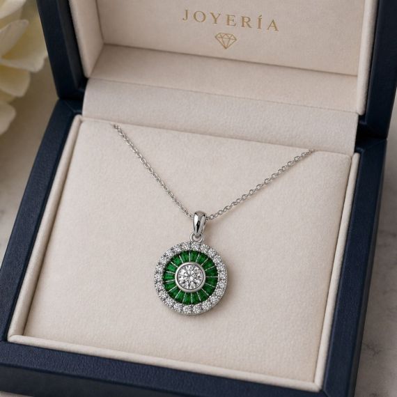 Colgante de granate verde y diamantes Ojo de Perdiz estuche