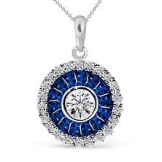 Colgante de diamantes y zafiro Ojo de Perdiz oro blanco