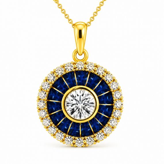 Colgante de diamantes y zafiro Ojo de Perdiz oro amarillo