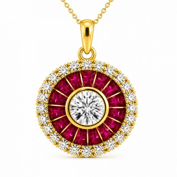 Colgante de rubí y diamantes Ojos de Perdiz oro amarillo