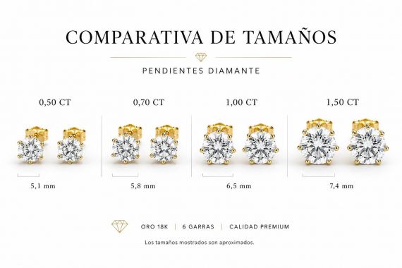 Pendientes de oro y diamantes Nadia tamaños