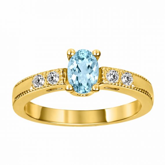 Anillo de aguamarina y diamantes Medellín oro amarillo