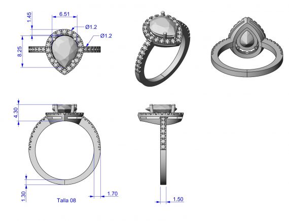 Anillo de rubelita y diamantes Bolivia render