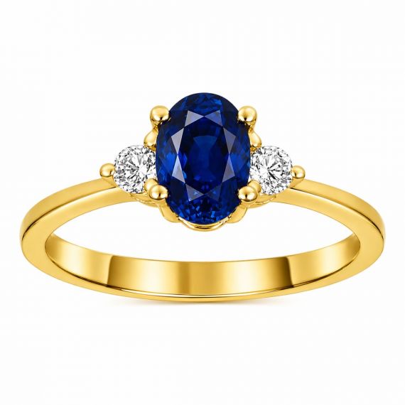 Anillo de zafiro y diamantes Luxemburgo oro amarillo